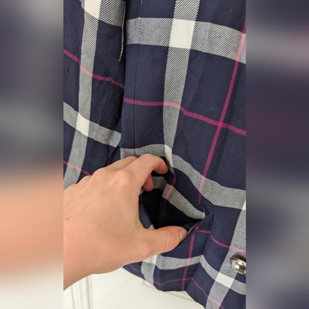 VTG Navy & Pink Plaid Double Breasted‎ Blazer - Picture 6 of 13
